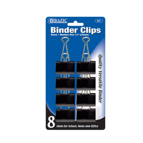 Medium 32Mm Black Binder Clip 8 Pack 1/4