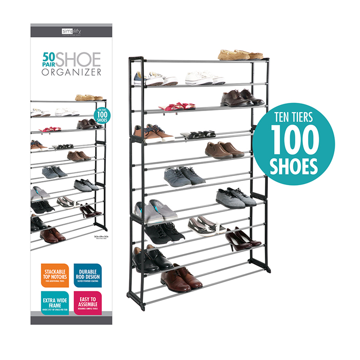 50 Pair Shoe Rack 10 Tiers Black Maison Handal