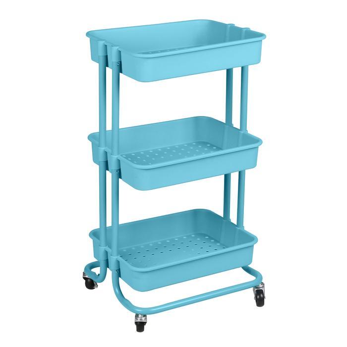 3 Tier Rolling Cart Bleu - Maison Handal